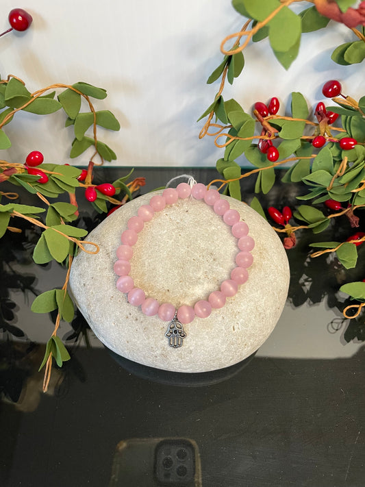 Pink Cats Eye, w/Hamsa Hand Healing Bracelet.
