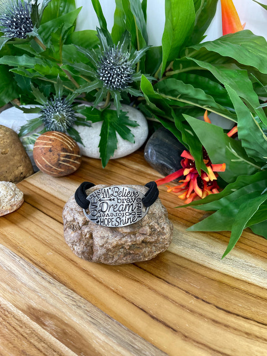 Inspired Words, Black Suede Metal Inspirational Quoted Bracelet.