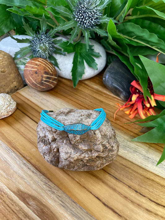 Leaf Turquoise, Turquoise Hemp Metal Inspirational Bracelet.