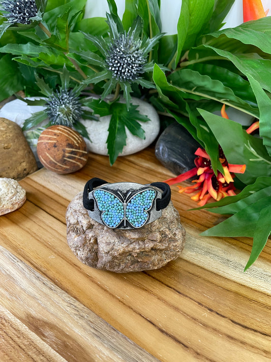 Butterfly , Black Suede Metal Inspirational Quoted Bracelet