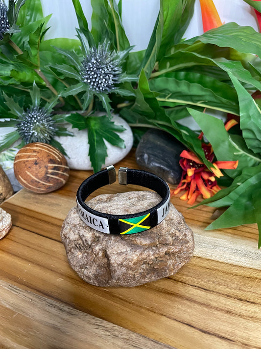 Jamaican Bracelet w/JM Flag, Cuff Inspirational Bracelet