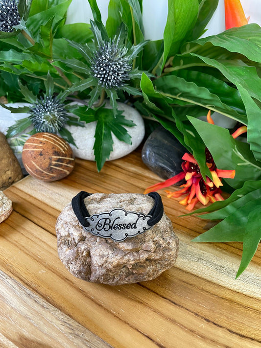 Blessed 2, Black Suede, Inspirational Quoted Bracelet.