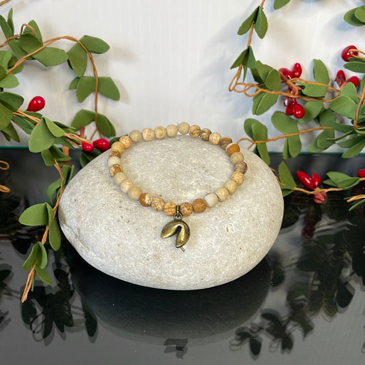 Jasper Beige w/Fortune Stone,2 Healing Bracelet.
