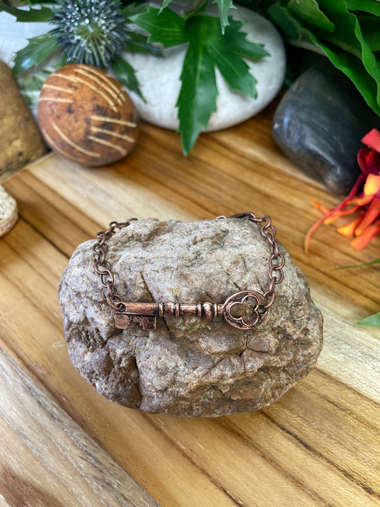 Key, Metallic Rose Gold Link, Inspirational Bracelet.