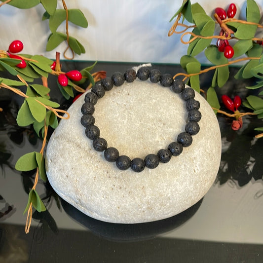 Black Lava Stone,  7.5”  Healing Bracelet.