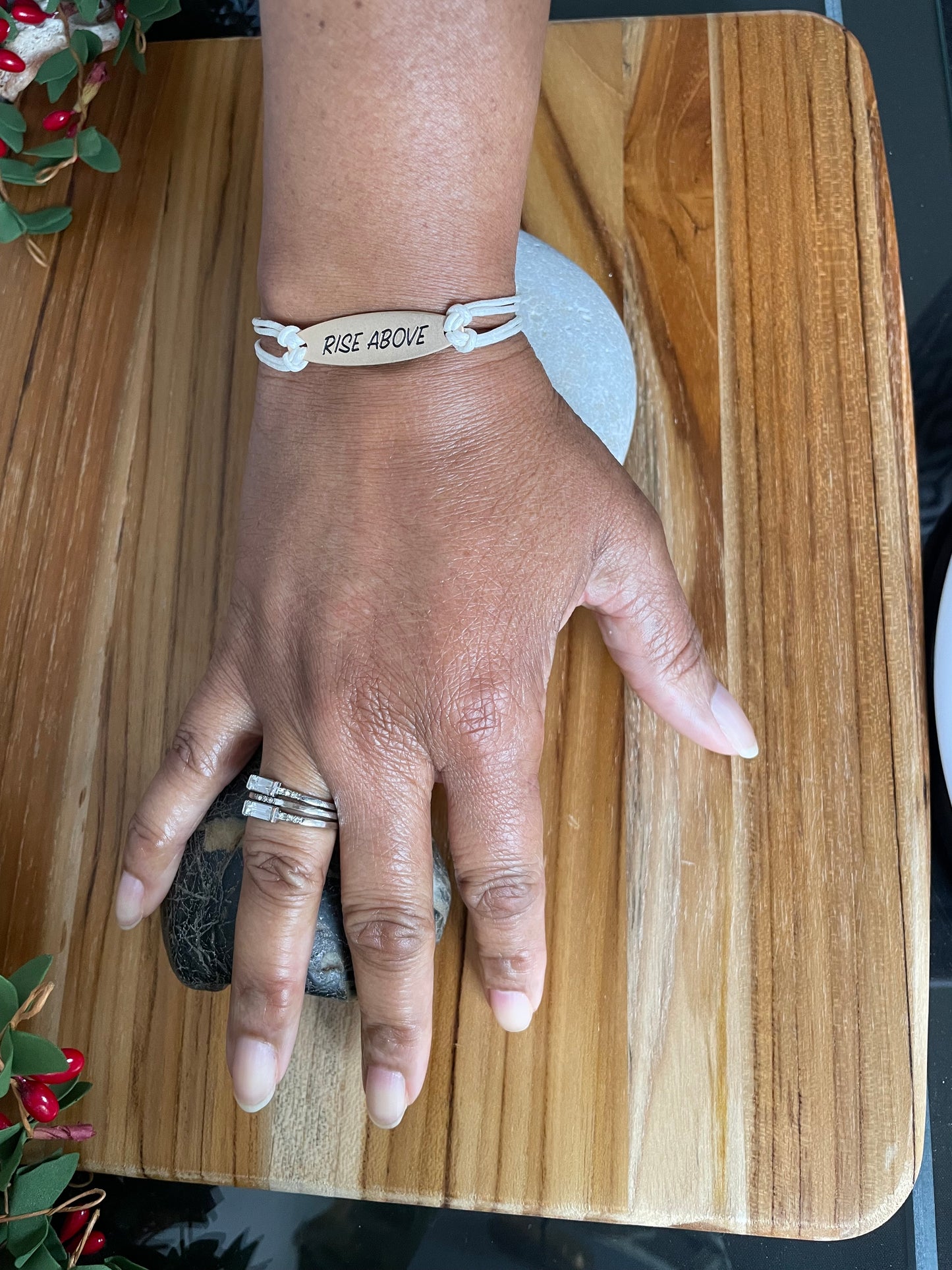 Rise Above, Antique Metal Inspirational Quoted Bracelet.