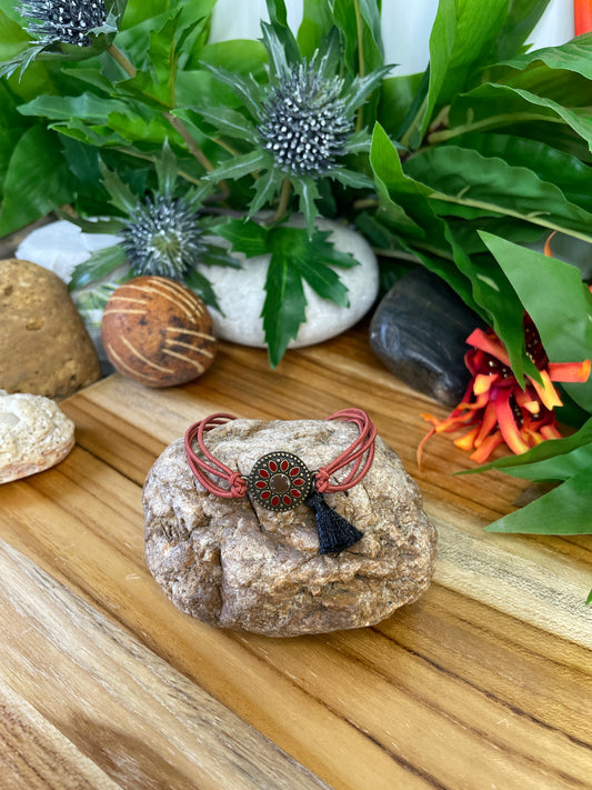 Pendant w/Blk Tassel, Rust Hemp Inspirational Quoted Bracelet.