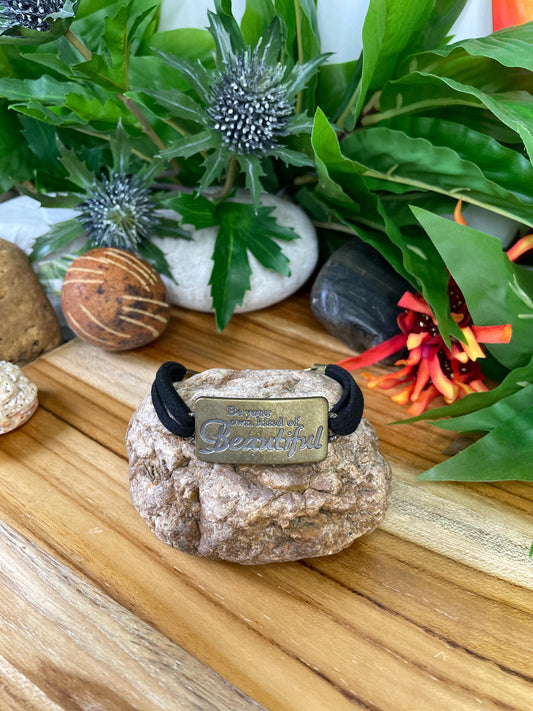 Be Your Own Kind Of Beautiful, Black Suede Metal Inspirational Bracelet.