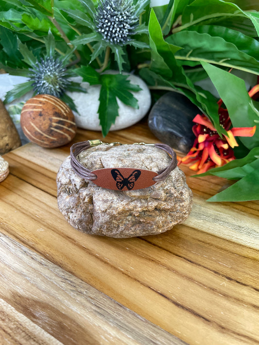 Butterfly, Leather, Brown Hemp Corded Inspirational Bracele