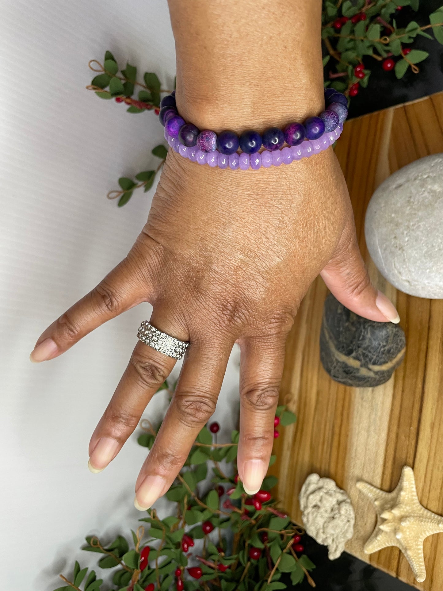 Agate, Light Purple Stones Healing Bracelet.