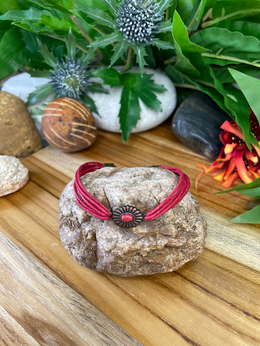 Single Cabochon Red Stone, Red Hemp Inspirational Quoted Bracelet.