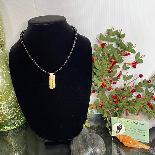 Jasper Stones w/Carved Ivory & Hematite spacer Pendant, Healing Necklace.