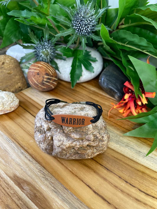 Warrior, Leather, Black Hemp Corded Inspirational Bracelet