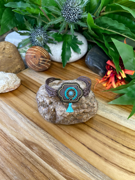 Royal Antique Plated, Leather, Brown Hemp Corded Inspirational Bracelet