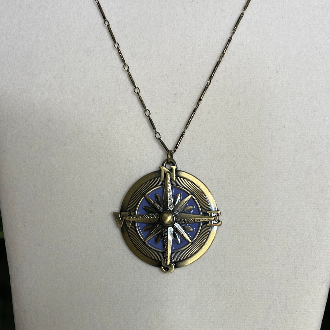 Compass, Antique Brass Necklace.