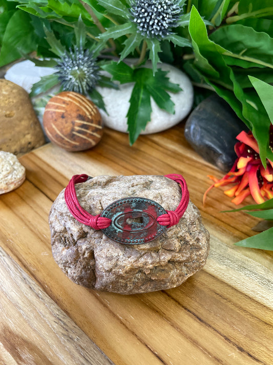 Keyhole, Antique Plated w/Red Hemp Corded Inspirational Bracelet