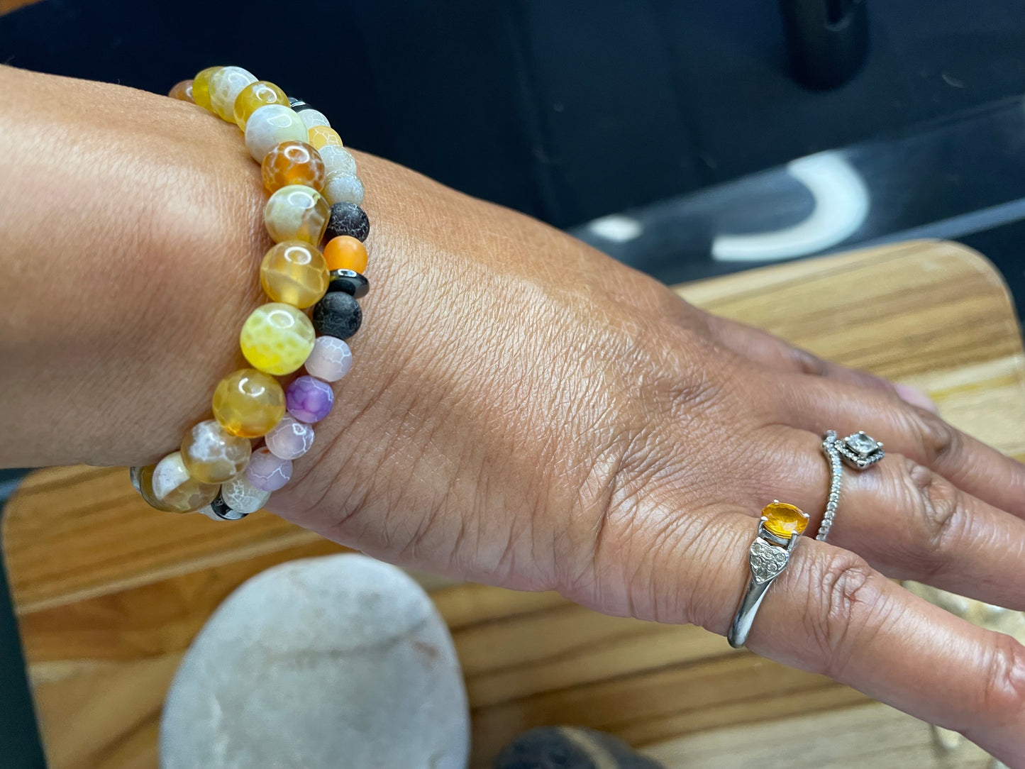 Agate Crackle Multi Colors w/Hematite Stones, Healing Bracelet.