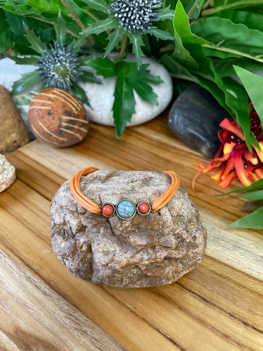 Triple Cabochon, Orange Hemp, Metal Inspirational Quoted Bracelet.