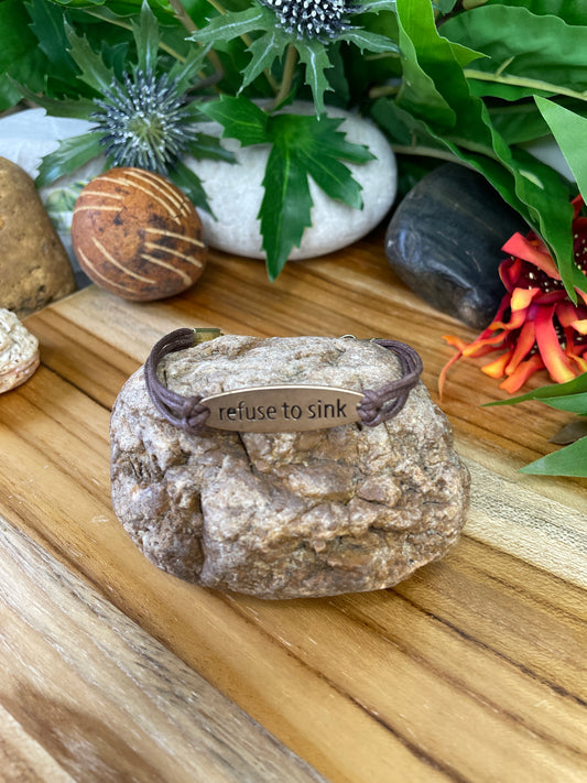 Refuse To Sink, Antique Metal Inspirational Quoted Bracelet.