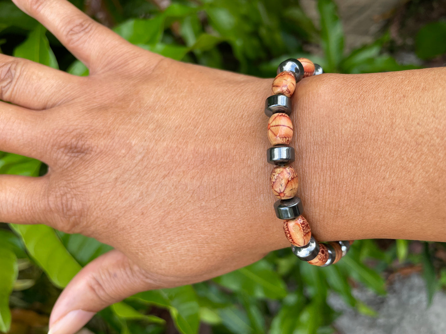 Black Hematite w/ Wooden Beads, Healing Bracelet.