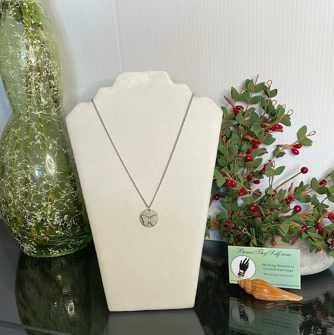 Butterfly, Silver Metal Necklace.