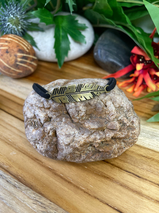 Leaf Gold, Black Suede, Inspirational Quoted Bracelet.