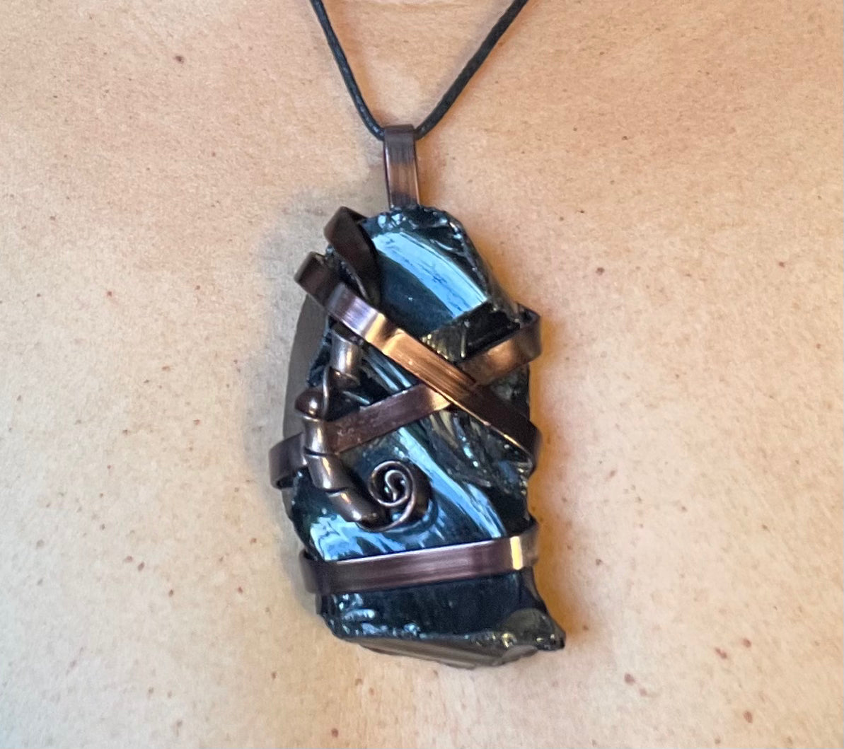 Black Obsidian Crystal Stone, Healing Necklace.