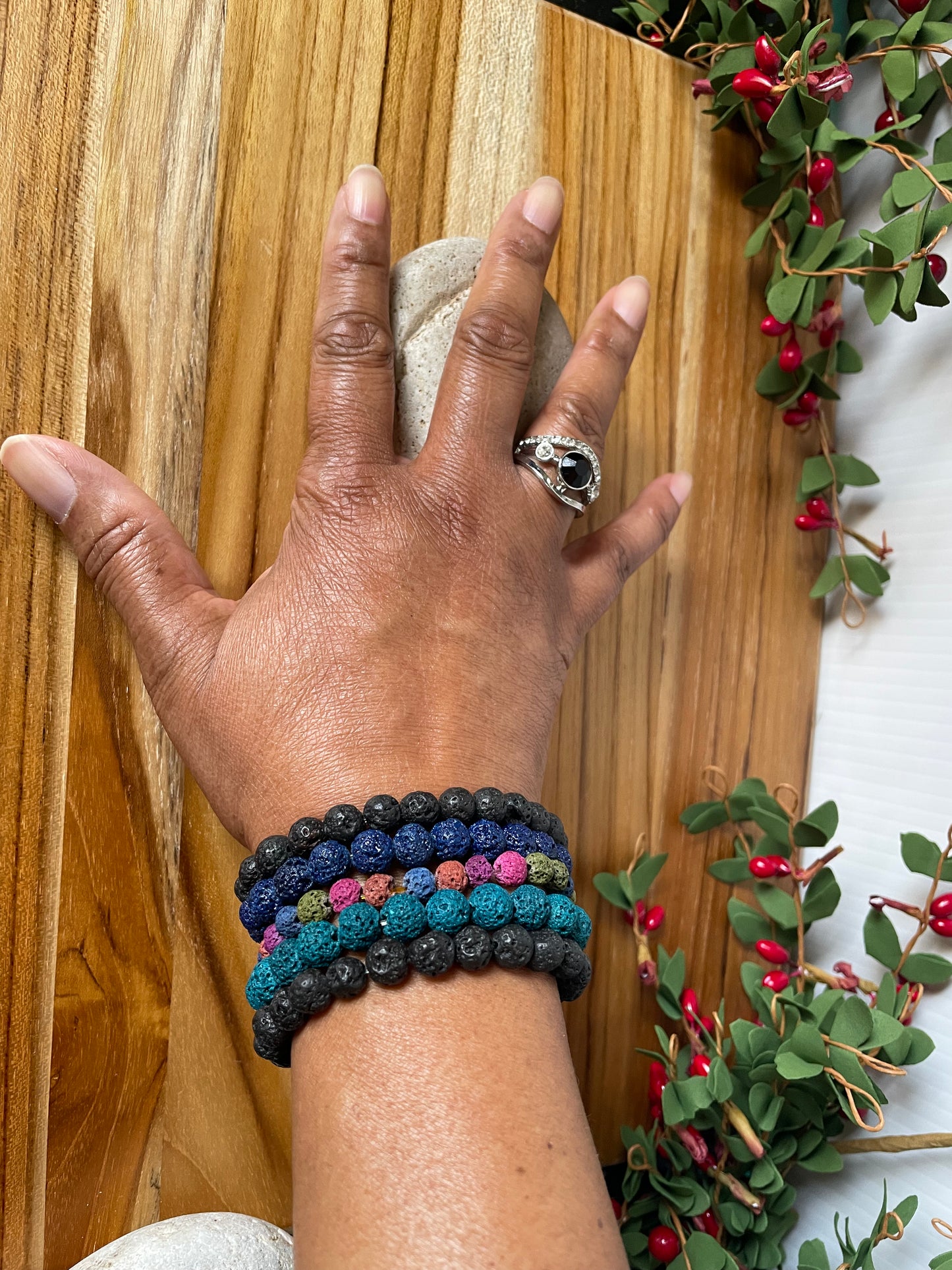 Lava, Black Stone, 7” Healing Bracelet.