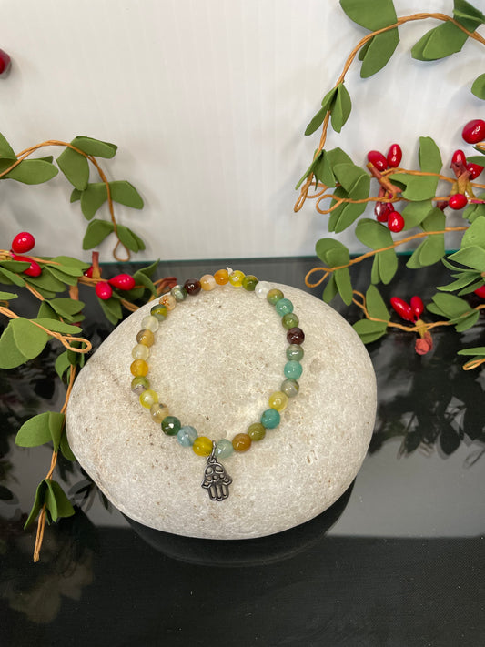 Agate, Color Stones w/Hamsa Hand Healing Bracelet.