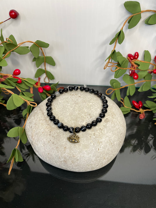 Agate, Black Banded w/Evil Eye, Healing Bracelet.