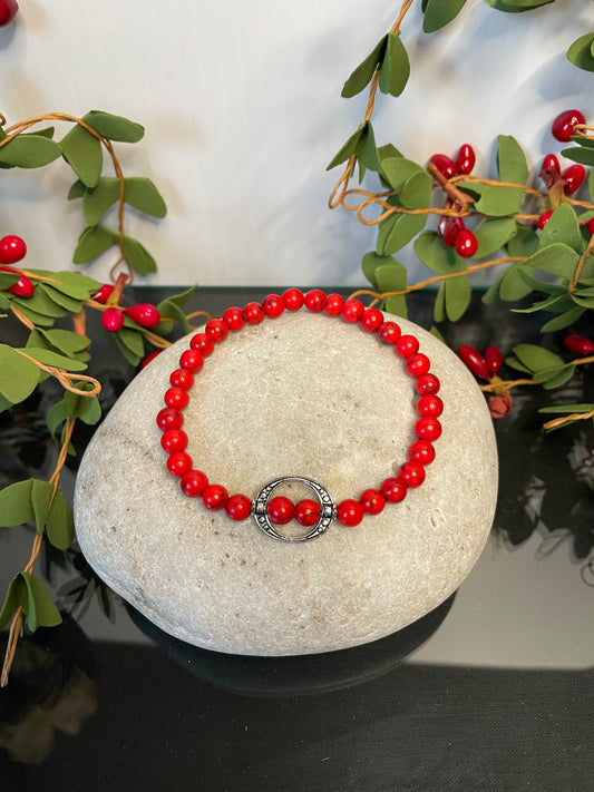 Red Bamboo Coral Stones w/Silver Spacer, Healing Bracelet.