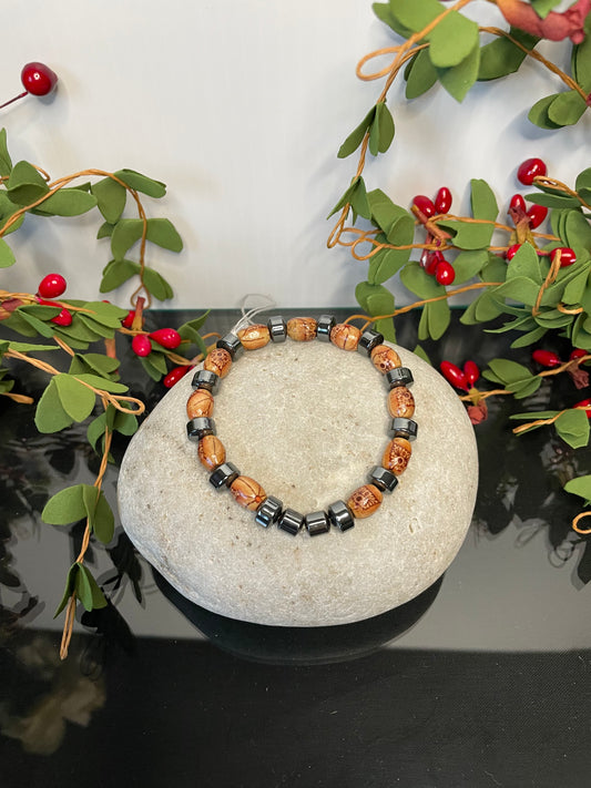 Black Hematite w/ Wooden Beads, Healing Bracelet.