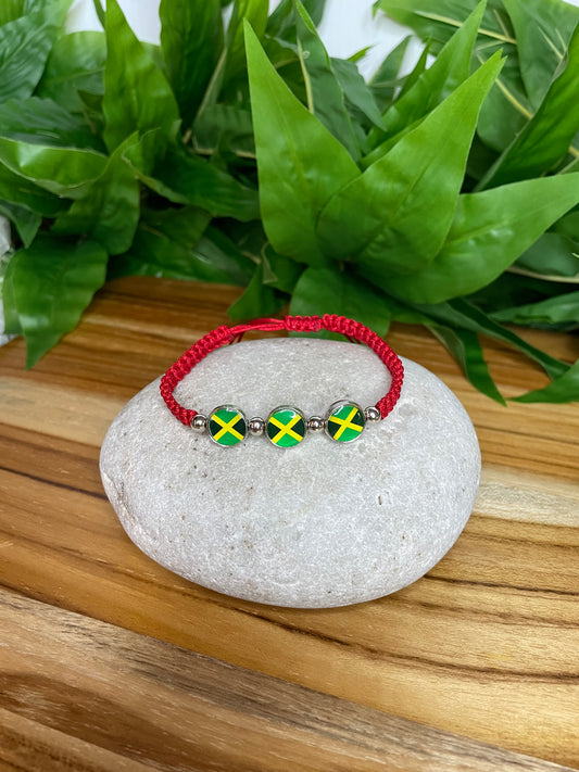 Jamaican Bracelet w/JM Flag, Red Hemp Inspirational Bracelet.