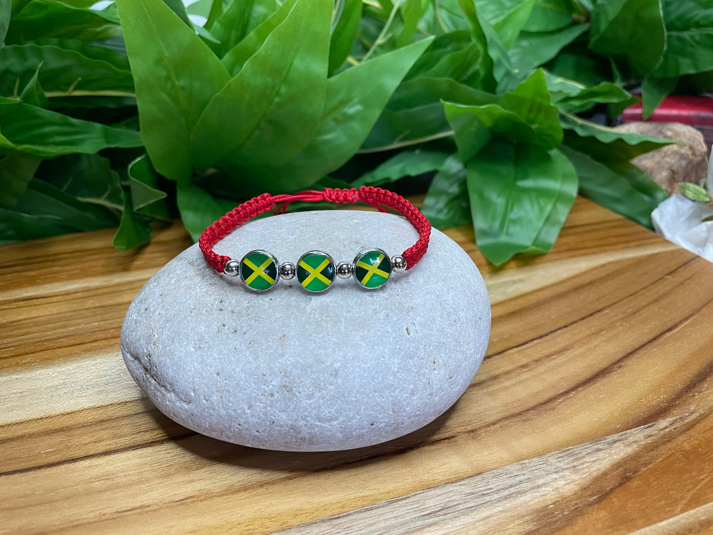 Jamaican Bracelet w/JM Flag, Red Hemp Inspirational Bracelet.