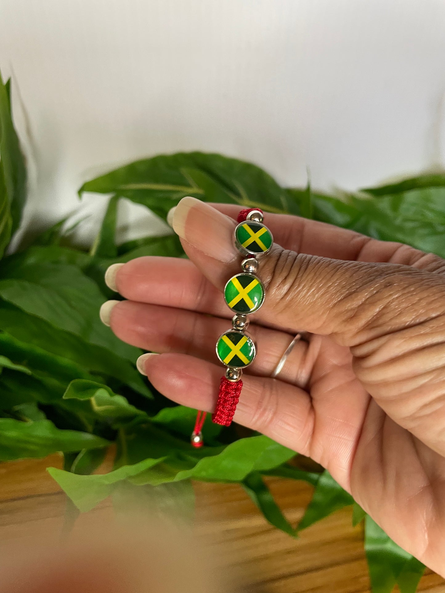 Jamaican Bracelet w/JM Flag, Red Hemp Inspirational Bracelet.