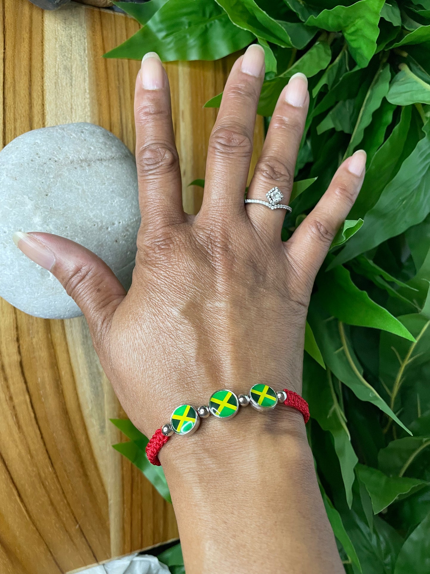 Jamaican Bracelet w/JM Flag, Red Hemp Inspirational Bracelet.