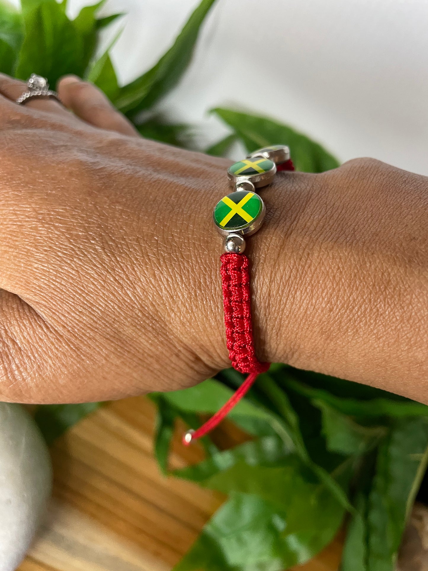 Jamaican Bracelet w/JM Flag, Red Hemp Inspirational Bracelet.