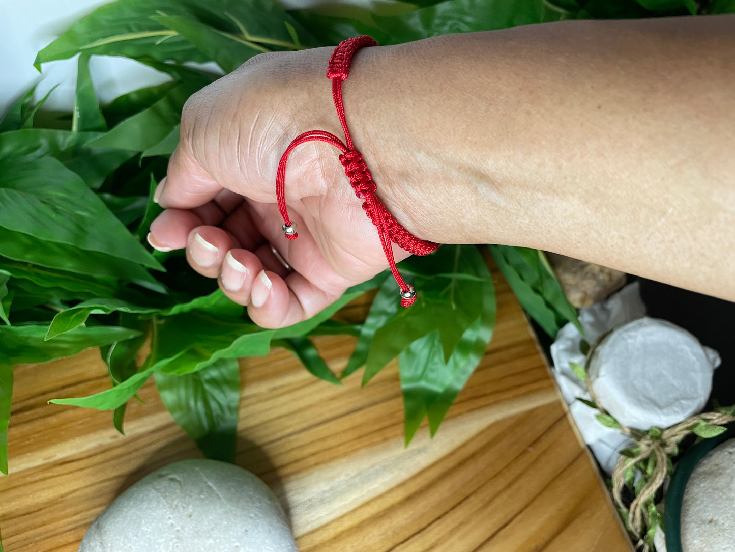 Jamaican Bracelet w/JM Flag, Red Hemp Inspirational Bracelet.