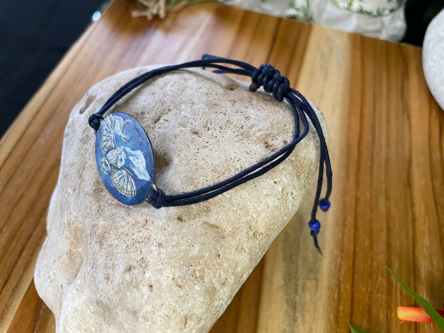 Owl, Crescent Moon & Cloud, Blue Hemp Inspirational Bracelet.