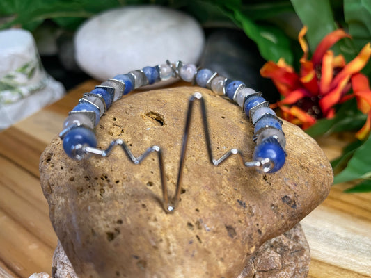Heartbeat Agate & Blue Aventurine Stones w/metal spacers, Healing Bracelet.
