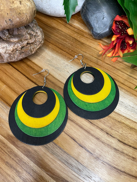 Jamaican Wooden Round Earrings.