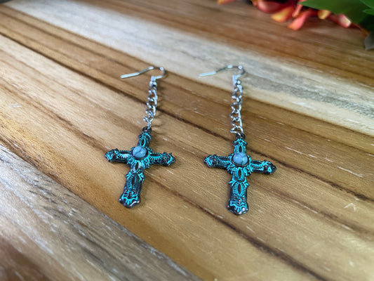 Cross Turquoise Earrings.