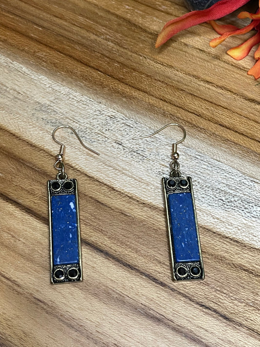 Blue w/Gold Metal Earrings.