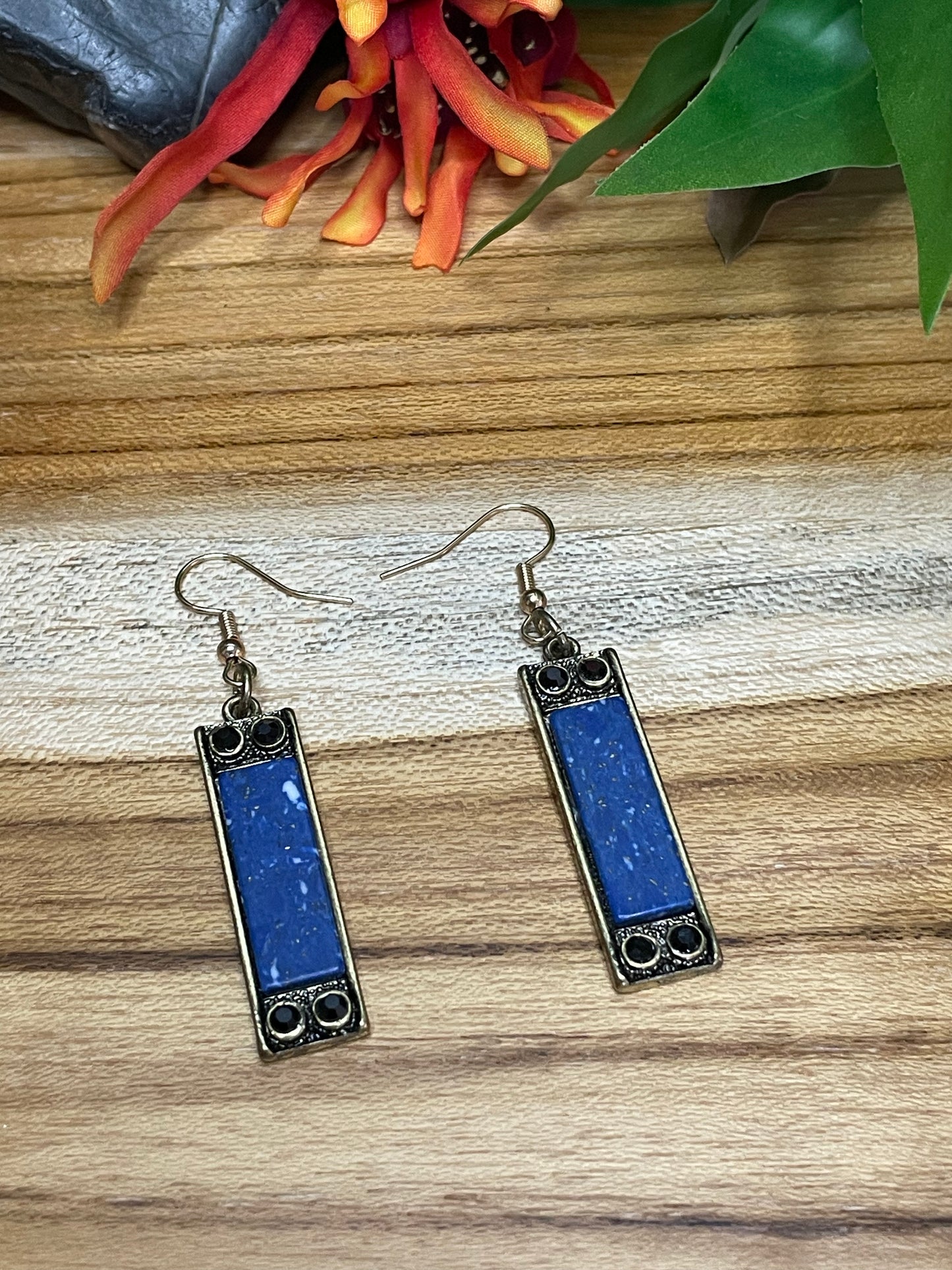 Blue w/Gold Metal Earrings.