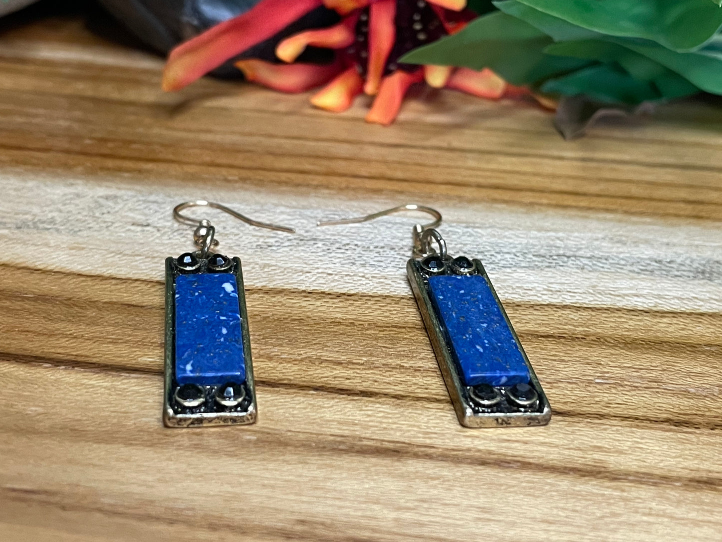 Blue w/Gold Metal Earrings.