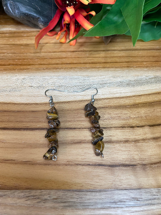 Tiger Eye Chipped Stone Earrings.