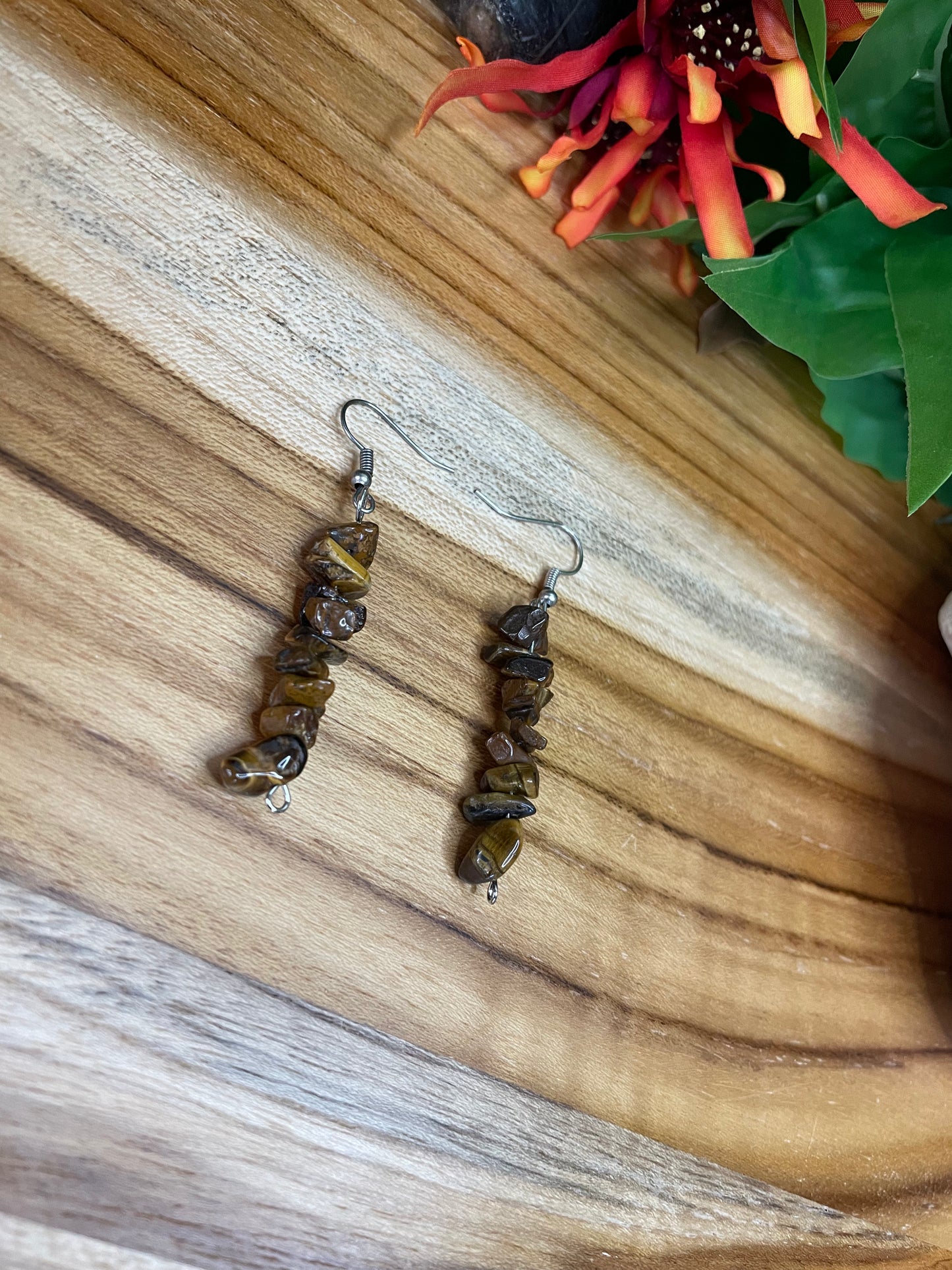 Tiger Eye Chipped Stone Earrings.