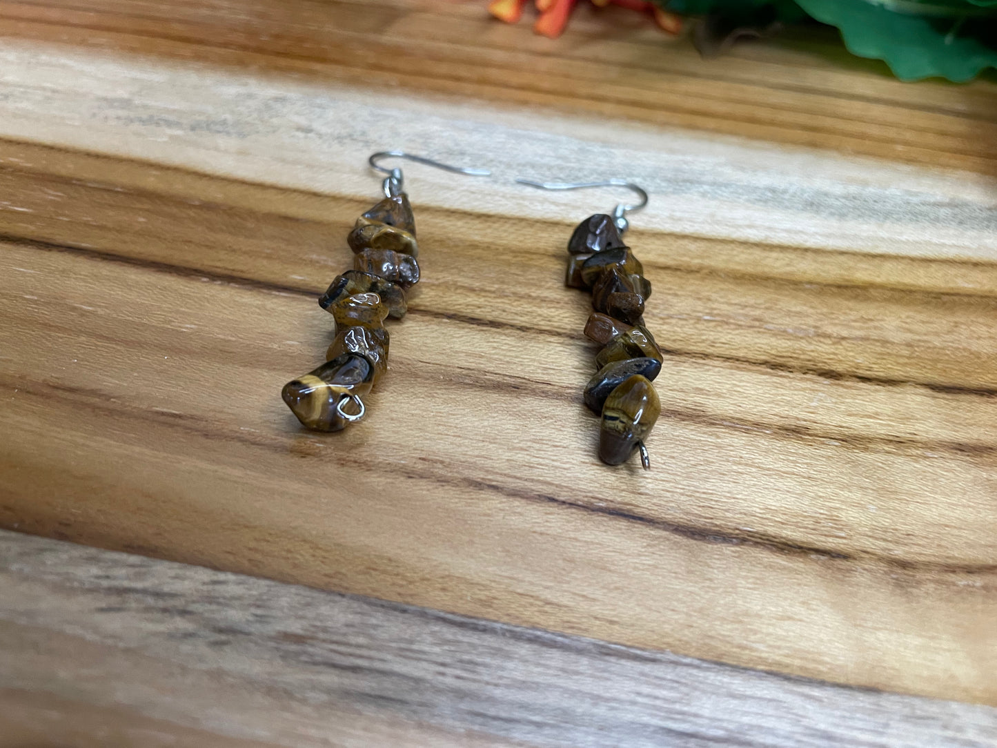 Tiger Eye Chipped Stone Earrings.