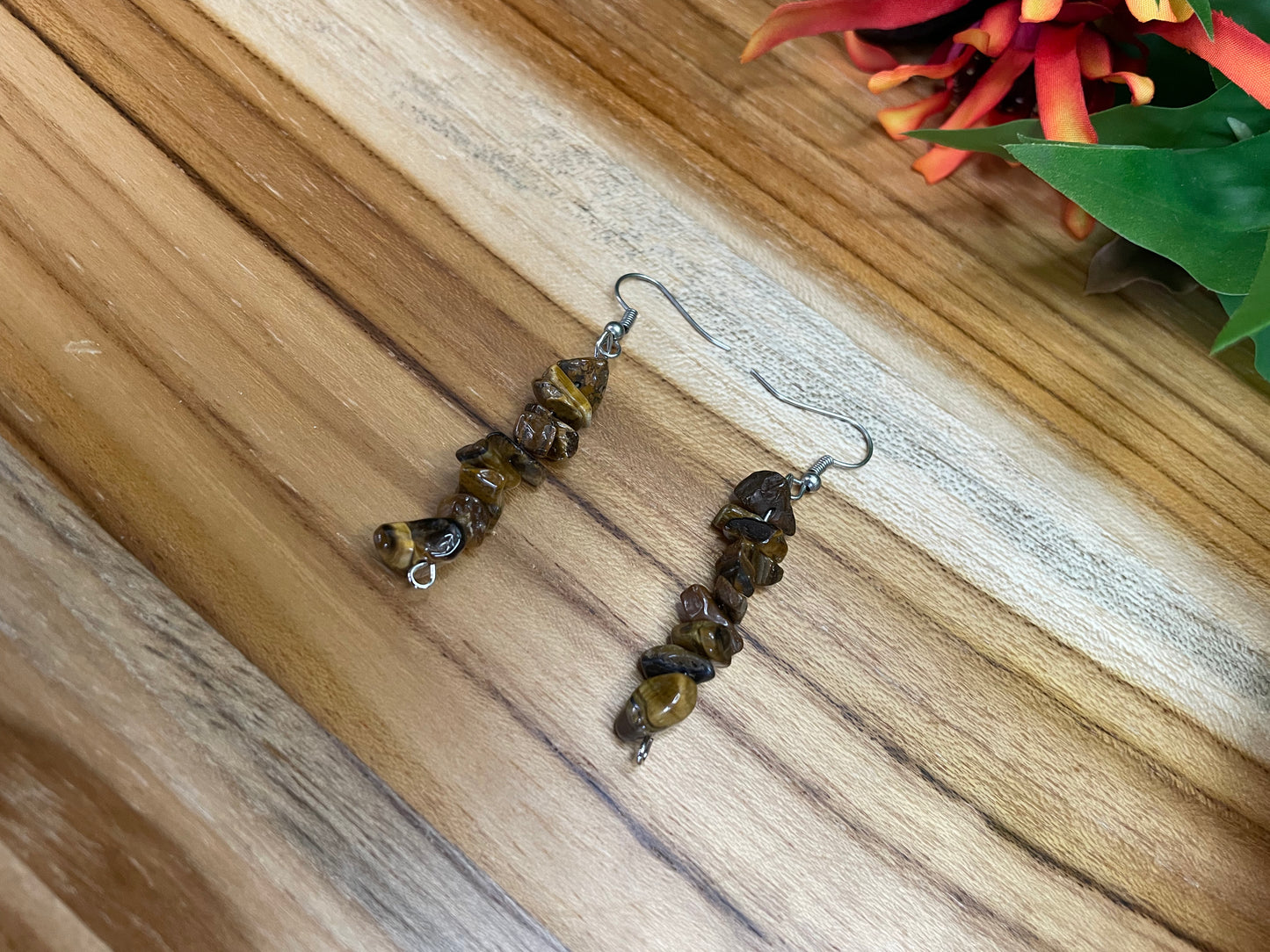 Tiger Eye Chipped Stone Earrings.
