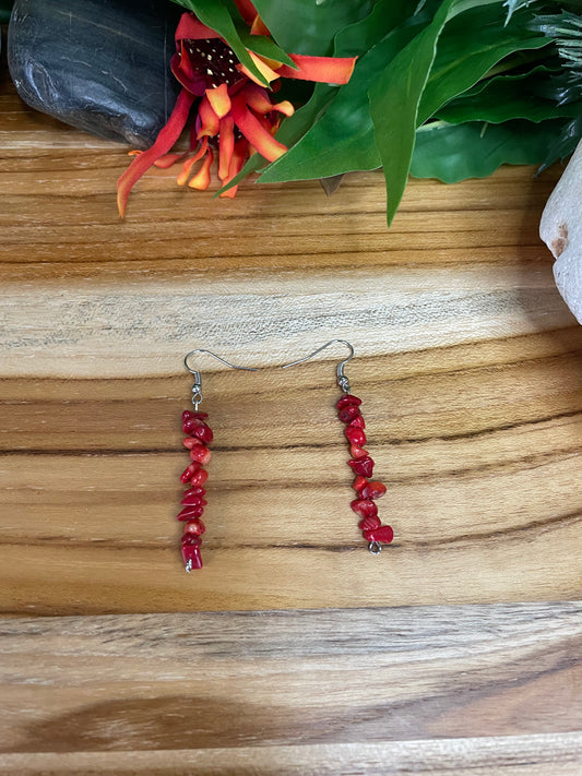 Red Bamboo Coral Chipped Earrings.